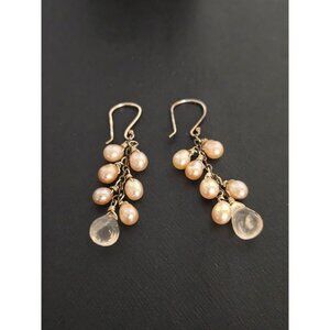 Elegant Freshwater Pearl & Crystal Drop Dangle Earrings – Gold Tone